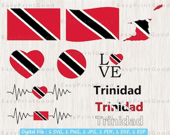 Trinidad Flag Bundle Svg, Trinidad and Tobago Clip Art, Love, Waving Trinidad, Trinidad Flag Heart, Heart Trinidad, Cut file, Cricut