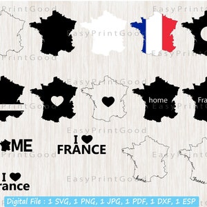 France Svg Bundle, France Outline, France Map Svg, Home, France Clipart, Liebe, Monogramm Rahmen, Silhouette, Digital, Cut File, Cricut