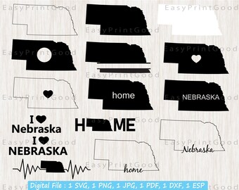 Nebraska SVG Bundle: State Outline, Map, Home Designs (Cut File)