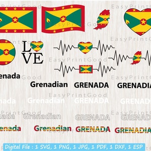 Grenada Flag Bundle Svg, Grenadian, Love Grenada, Waving Grenada, Grenada ClipArt, Heart Grenada, Grenadian Country Banner, Cut file, Cricut