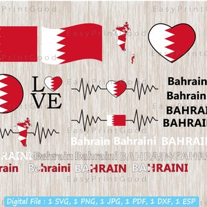 Bahrain Flag SVG Bundle: Map, Love, Waving (Digital Cut Files)