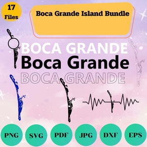 Boca Grande Island Svg-bundel, overzicht, liefde, clipart, monogramlijst, silhouet, tekstwoord, frame splitsen, kaart van Florida, gesneden bestand, Cricut Svg