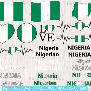 Nigeria Flag Svg Bundle, Nigerian Waving Flag, Love Nigeria, Nigeria Flag Heart, Heart Nigeria, Nigeria Text Flag, Cut file, Cricut