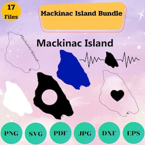 Paquete SVG de Mackinac Island, Contorno, Amor, Imágenes Prediseñadas, Marco monograma, Silueta, Palabra de texto, Marco dividido, Mapa, Michigan, Archivo de corte, Cricut Svg