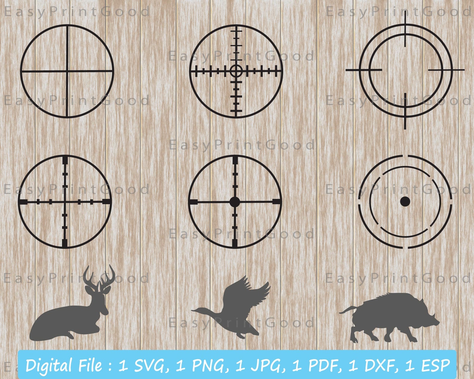 Duck Deer Wild Boar and Hook in Gun Sights Crosshairs Svg | Etsy