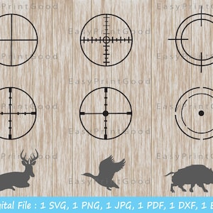 Ente Reh Wildschwein und Hook in Gun Sehenswürdigkeiten Fadenkreuz SVG Jagd SVG Fadenkreuz SVG Bullseye SVG Fadenkreuz Silhouette