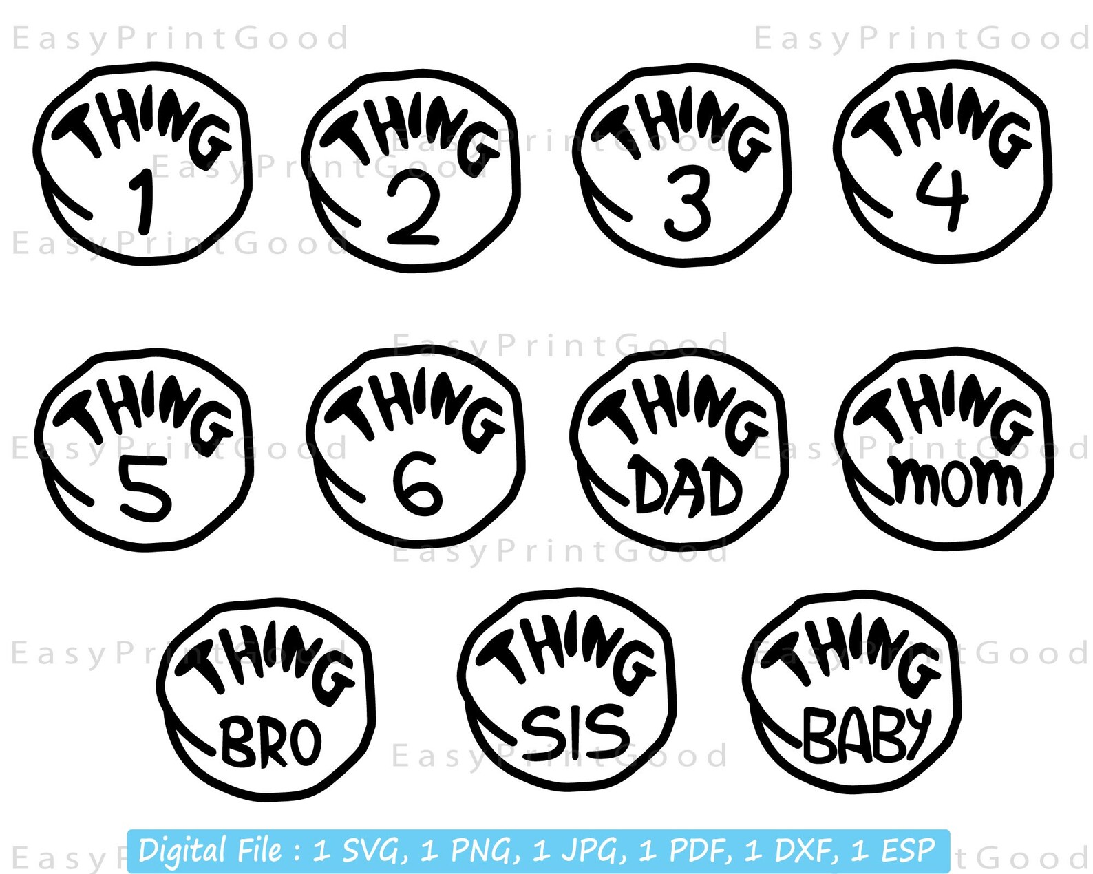 Thing 1 Thing 6 Svg Seuss Svg Thing Clipart Thing Dad | Etsy