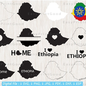 Ethiopia Svg Bundle, Ethiopia Outline, Ethiopia Map Svg, Home, Ethiopia Clipart, Love, Monogram Frame, Silhouette, Digital, Cut file, Cricut
