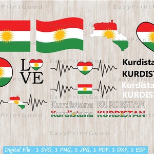 Kurdistan Flaggen Bundle Svg, Kurd Kurdistan Banner, Liebe Kurdistan, Waving, Kurdistan Karte ClipArt, Herz Kurdistan Karte, Plotterdatei, Cricut Svg