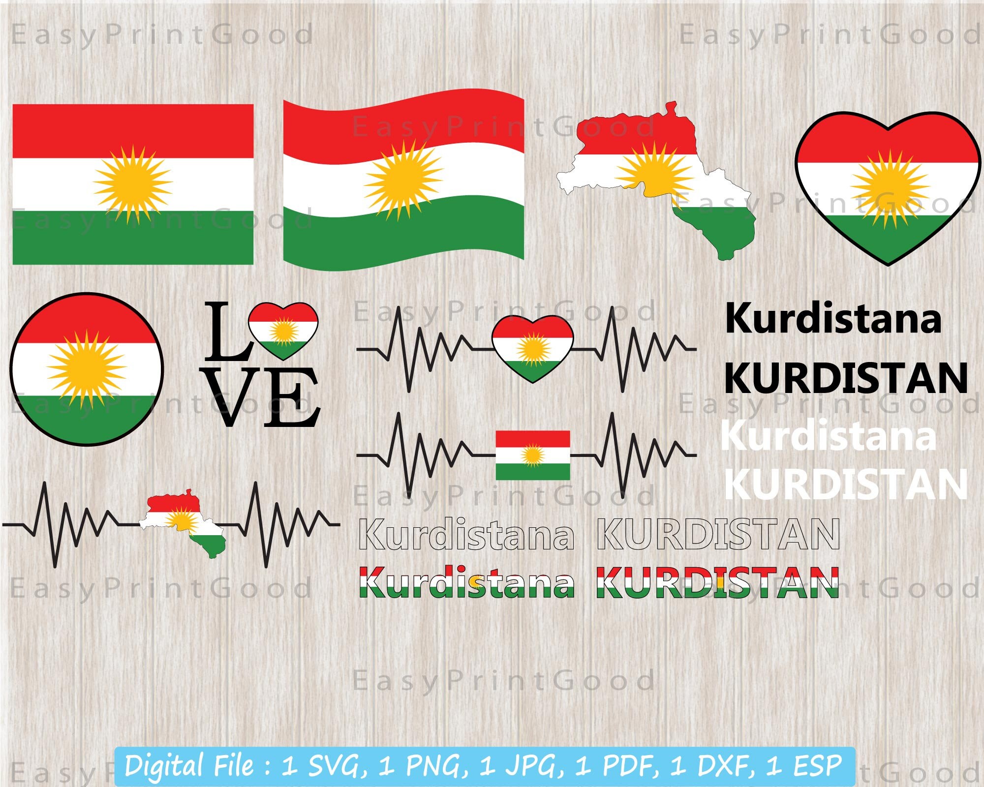 Kurdistan Flag Bundle Svg Kurd Kurdistani Banner Love Etsy