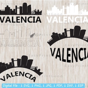 Valencia Svg, Valencia Skyline Cityscape Silhouette, City Shirt Svg, Valencia City Skyline, España, Esquema, Signo de vinilo, Archivo recortado, Cricut