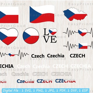 Tjeckiens flagga SVG-paket: Hjärta, Kärlek, Viftande (Digital nedladdning)