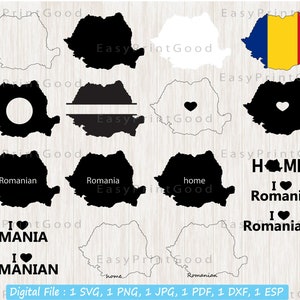 Roemenië Svg Bundel, Roemeense Svg, Roemenië Outline, Roemenië Kaart Svg, Roemenië Home Svg, Liefde, Monogram Frame, Silhouet, Cut file, Cricut