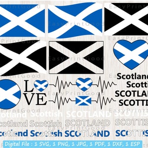 Scotland Flag Bundle Svg, Scotland National Flag, Scottish Nation Country Banner, Love, Waving, Scotland Map ClipArt, Cut file, Cricut Svg