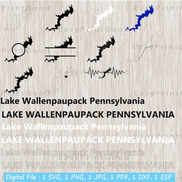 Lake Wallenpaupack Pennsylvania Svg Bundle, Outline, Love, Monogram Frame, Silhouette, Text Word, Map Shape, Cut file, Cricut Svg