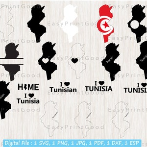 Tunesien Svg Bundle, Tunesien Land Svg, Tunesien Clipart, Tunesien Umriss, Karte, I Love Tunesien, Home, Monogramm Rahmen, Schnittdatei, Cricut