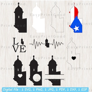 El Morro Puerto Rico Bundle Svg, El Morro Silhouette, Love, Garita, El Morro Svg, Puerto Rico Clip Art, Monogram Frame, Cut file, Cricut