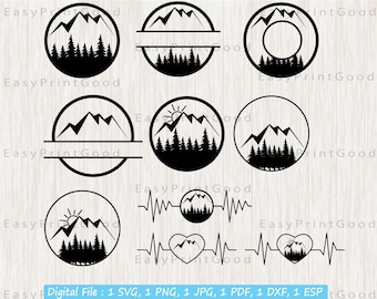 Mountain Monogram SVG Bundle: Geometric Frames, Forest Clipart (Digital Download)