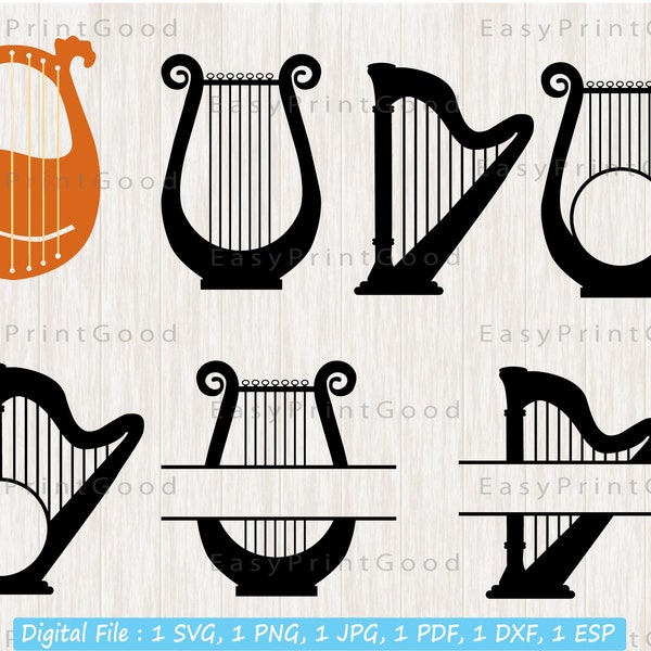 Harpe Silhouette Svg, Instrument de musique Svg, Cadre de harpe musicale, Musique classique Svg, Harpiste, Harpe clipart, Harpe de poche, Fichier coupé, Cricut