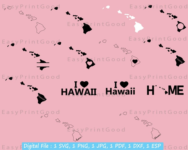 Hawaii State Svg Bundle Hawaii Map Svg Hawaiian State Etsy
