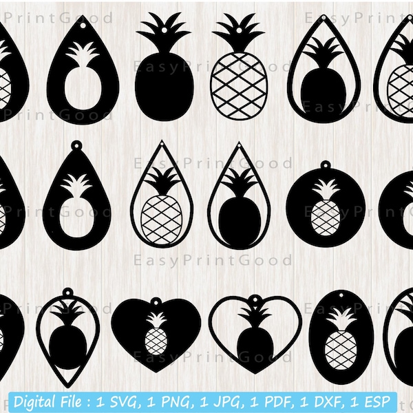 Pineapple Earrings Template Svg, 18 Pineapple Earrings Svg, Teardrop Svg, Leather Earring, Pendant template Jewelry, Cut file, Cricut