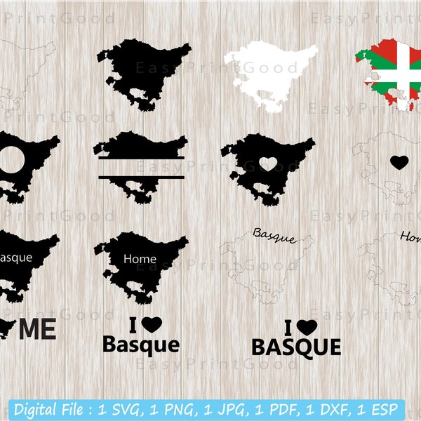 Basque carte Svg Bundle, Pays Basque Clipart, maison, contour, monogramme cadre, T-Shirt, modèle, j’aime, noir et blanc, couper fichier, Cricut