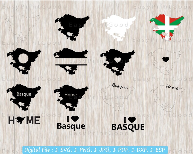Basque Country Text Basque Map SVG Bundle: Country Outline, Monogram Frame (digital ...
