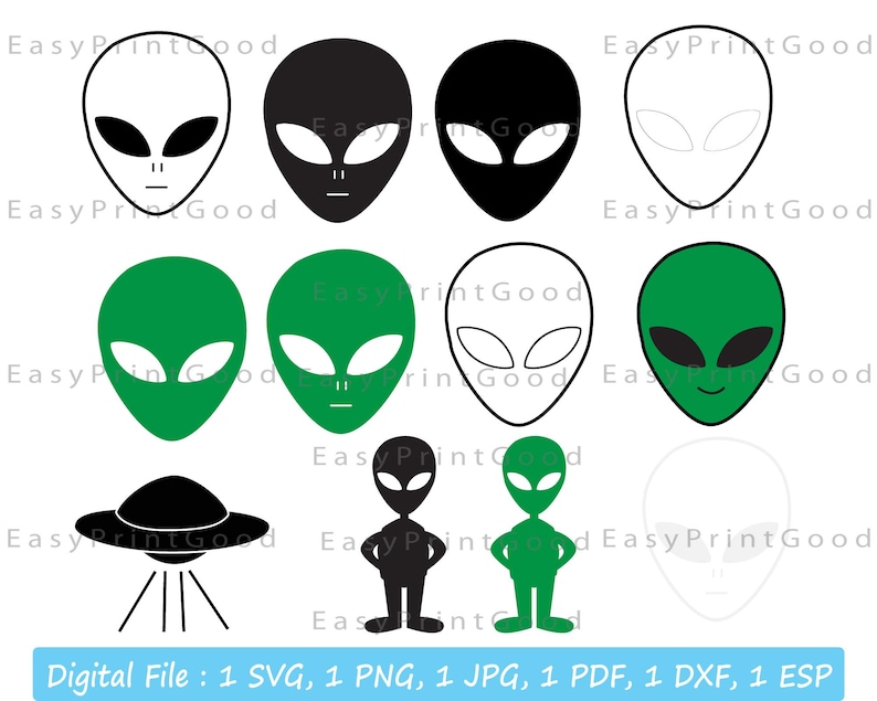Alien Head SVG Bundle: UFO Clipart, Area 51 Cut File (digital Download ...