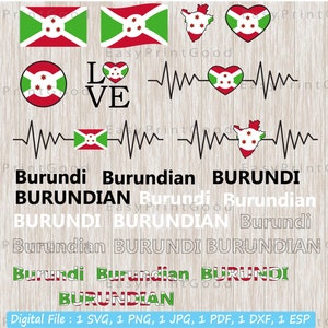 Burundi Flag SVG Bundle: National Map, Heart, & Text (Digital Download)