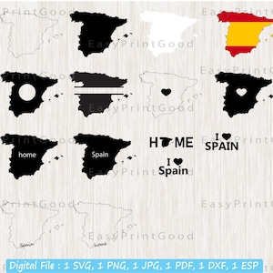 Spain Svg Bundle, Spanish Outline Svg, Spain Map Svg, Home, Love, Monogram Frame, Boundary Country Map of Spain, Digital, Cut file, Cricut