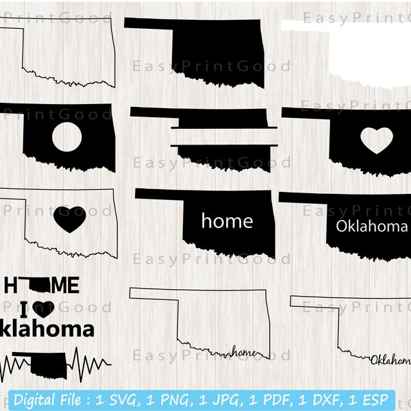 Oklahoma SVG Bundle, Oklahoma Svg, State Clipart, Oklahoma Map Svg, Monogram, Silhouette, Oklahoma Outline, Oklahoma Home, Cut file, Cricut