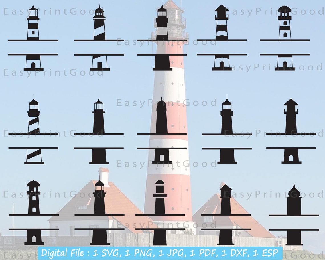Lighthouse Split Frame Svg Lighthouse Monogram Svg Etsy