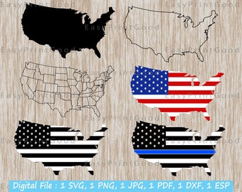 Paquete SVG de mapas de EE. UU.: silueta de Estados Unidos, 50 estados (descarga digital)