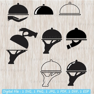 Restaurant Cloche Svg, dienblad, voedsel serveren, chef-kok serveren, ober stencil, catering plaat, cover voedsel metalen dienblad, gesneden bestand, Cricut Svg