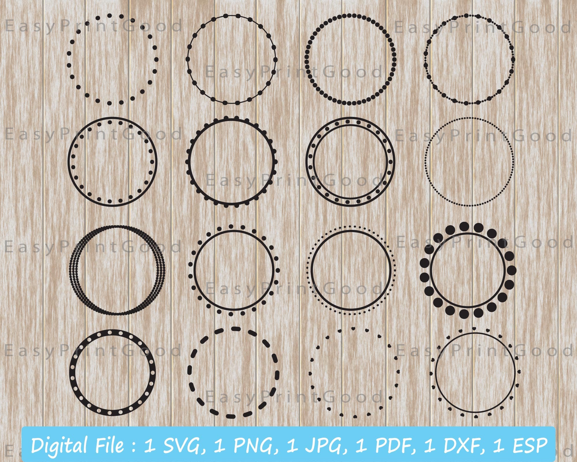 12 Round Dotted Monogram Frames Svg Circle Monogram Frame | Etsy