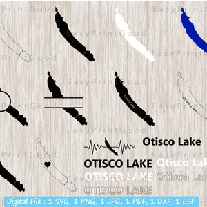 Otisco Lake Svg Bundle, Otisco Lake Outline, Liebe, Clipart, New York, Monogramm Rahmen, Silhouette, Text Word, Syracuse Lake, Cut File, Cricut