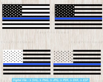 細い青い線のアメリカ国旗 SVG: 警察サポートファイル (デジタルダウンロード)