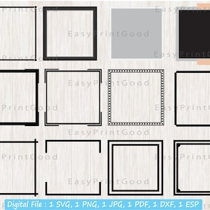 12 vierkante frame SVG-bundel, rechthoekig frame, vierkante clipart, geometrisch vierkant, frames Svg, decoratieve frames, vierkant frame, gesneden bestand, Cricut
