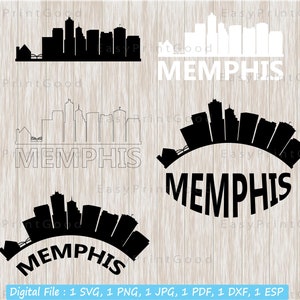 Memphis Svg, Memphis Svg Skyline, Memphis Skyline Cityscape silhouet, Verenigde Staten, gesneden bestand, omtrek, Tennessee, zwart-wit, Cricut