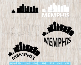 Memphis Skyline SVG: file di taglio della silhouette del paesaggio urbano (download digitale)