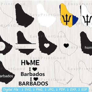 Barbados SVG-Bundle, Barbados Umriss, Barbados Karte SVG, Home, Barbados Clipart, Liebe, Monogrammrahmen, Silhouette, Digital, Schnittdatei, Cricut