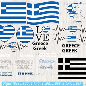 Griechenland Flagge Bundle Svg, Griechische svg, Griechenland National Flagge, Griechenland Flagge Clipart, Liebe, Welle, Text, Griechenland Karte, Schnittdatei, Cricut & Silhouette