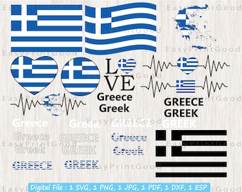 Greece Flag SVG Bundle: Greek Clipart, Cut File (Digital Download)