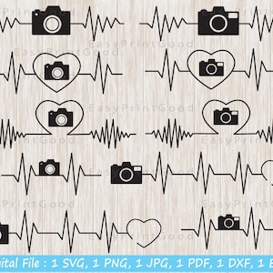 Camera Heartbeat Svg, Heartbeat Svg, Camera Svg Cut File, Photography Design Svg, Photographer Shirt Svg, Heartbeat Pulse Svg, Cricut
