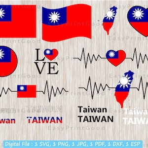 Taiwan Flag SVG Bundle: Map, Heart, Banner, Clipart (Digital Download)