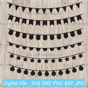 6 Bunting Banner Cutouts Garland SVG Banner Clipart Luces Svg Archivos Pennant Cut Archivos Cumpleaños Banner Pennant Silhouette Bunting svg
