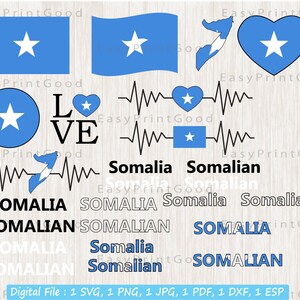 Somalia Somalian Flag Bundle Svg, Somali Country Nation National Banner, Waving Flag, Love, Flag Heart, Heart, Text Flag, Cut file, Cricut