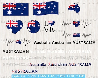 Paquete SVG de la bandera de Australia: corazón australiano, pancarta y archivo recortado (descarga digital)