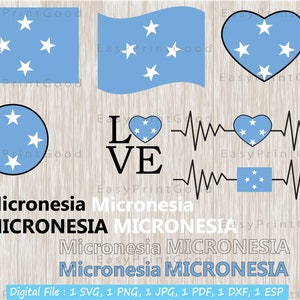 Micronesia Flag Svg Bundle, Micronesian Nation Country Banner, Text Word, Love, Waving, Micronesia ClipArt, Cut file, Cricut, Diigital