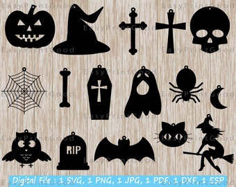 Halloween Earrings SVG Bundle: Pumpkin, Cat, Spider, Witch (Digital Download)